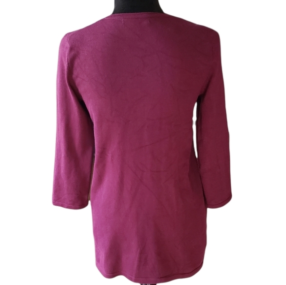 Cable & Gauge Maroon Lace Up V-neck Sweater Size Small - Picture 4 of 6